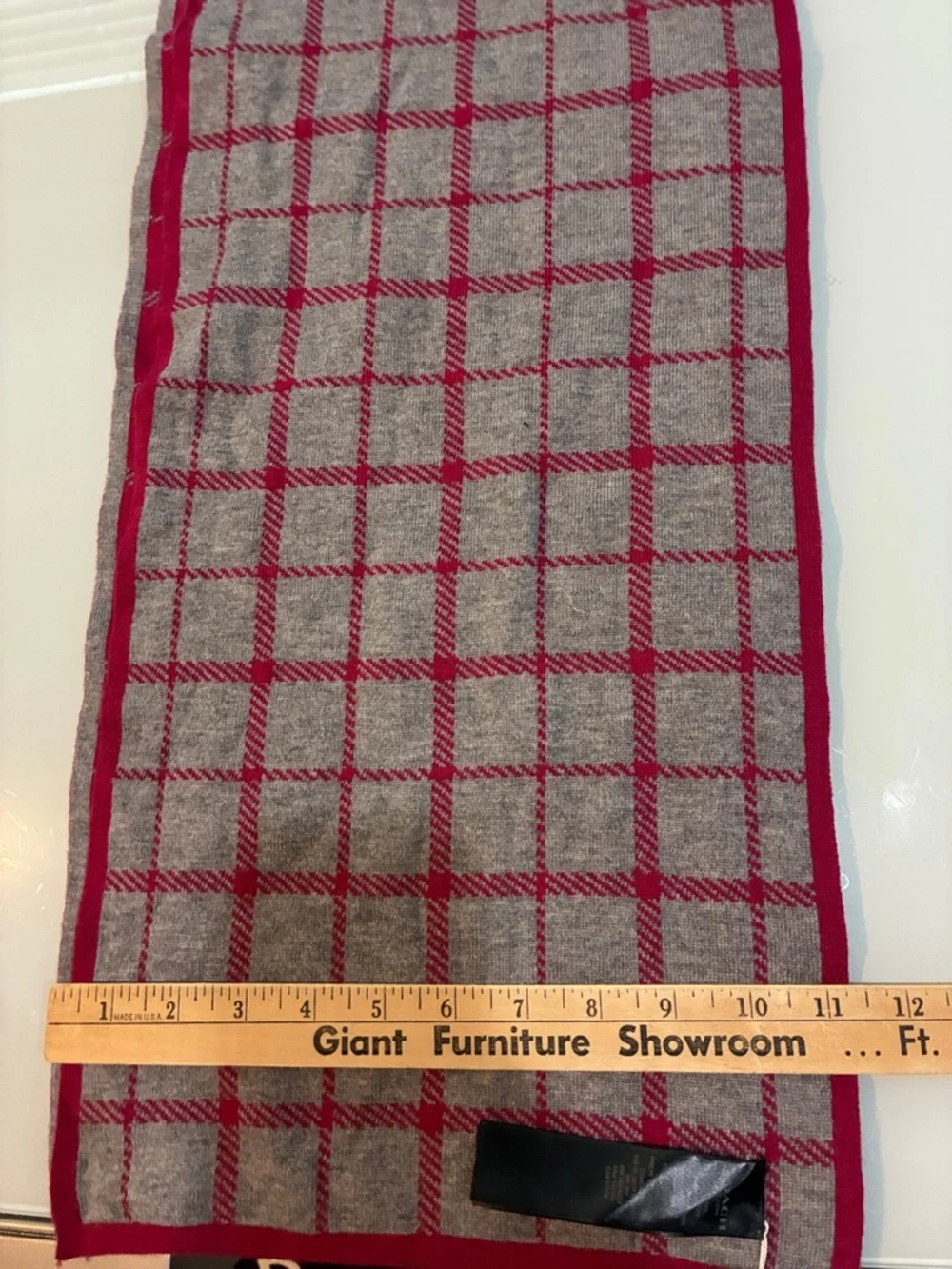 Coach Red and Gray Windowpane Wool Scarf - Picture 7 of 12